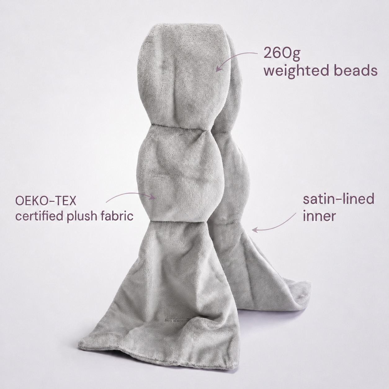Grey Plush Weighted Eye Mask detail