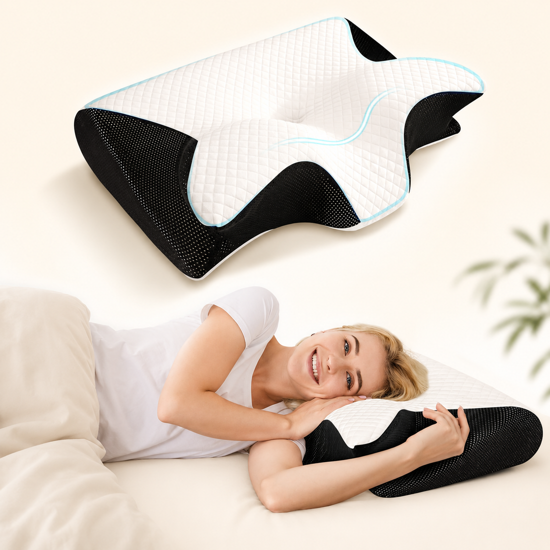 Dreamery Cloud Contour Pillow in quilted white cover with breathable mesh sides
