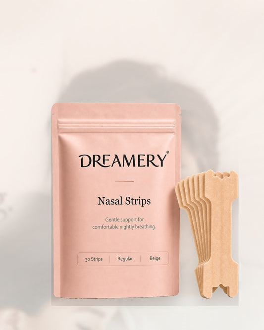 Dreamery Natural nasal strips shown with a soft sleep setting for choosing nasal strips at night.