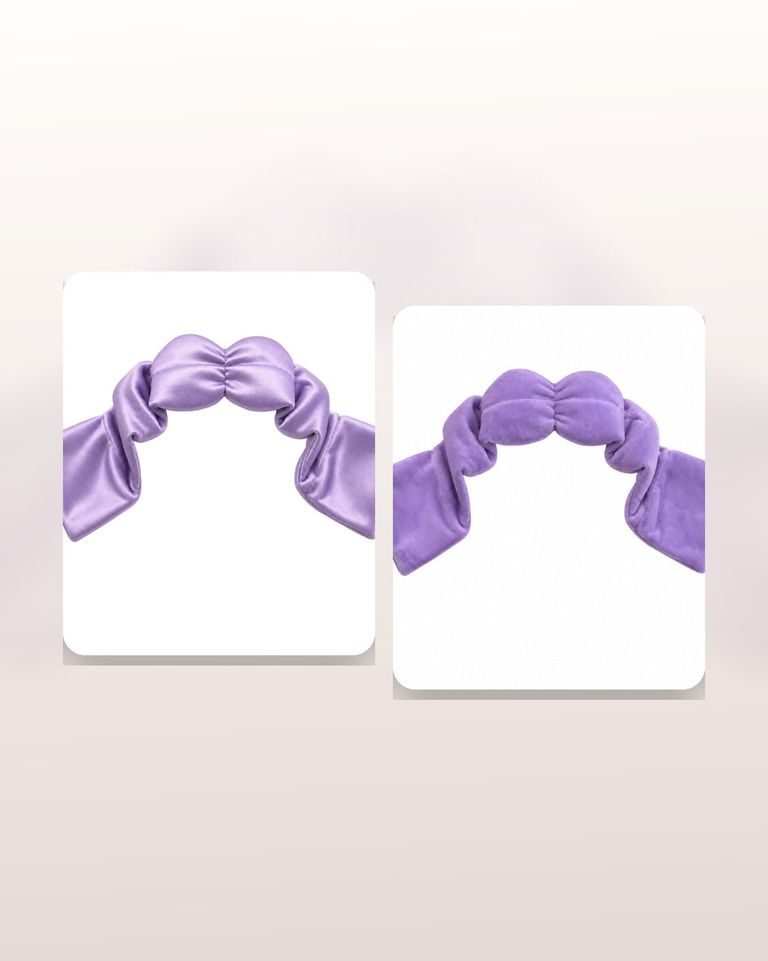 Dreamery silk and plush weighted eye masks shown side by side for material comparison.