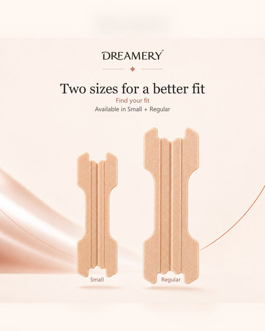 Dreamery Small and Regular nasal strip sizes shown side by side for choosing a comfortable fit.