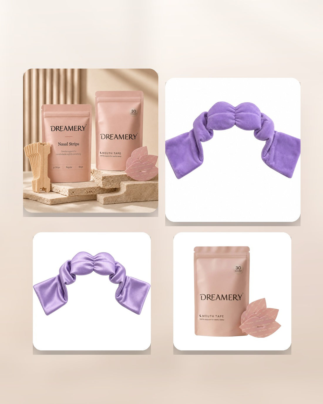 Dreamery sleep wellness products arranged for the Dreamery Journal.
