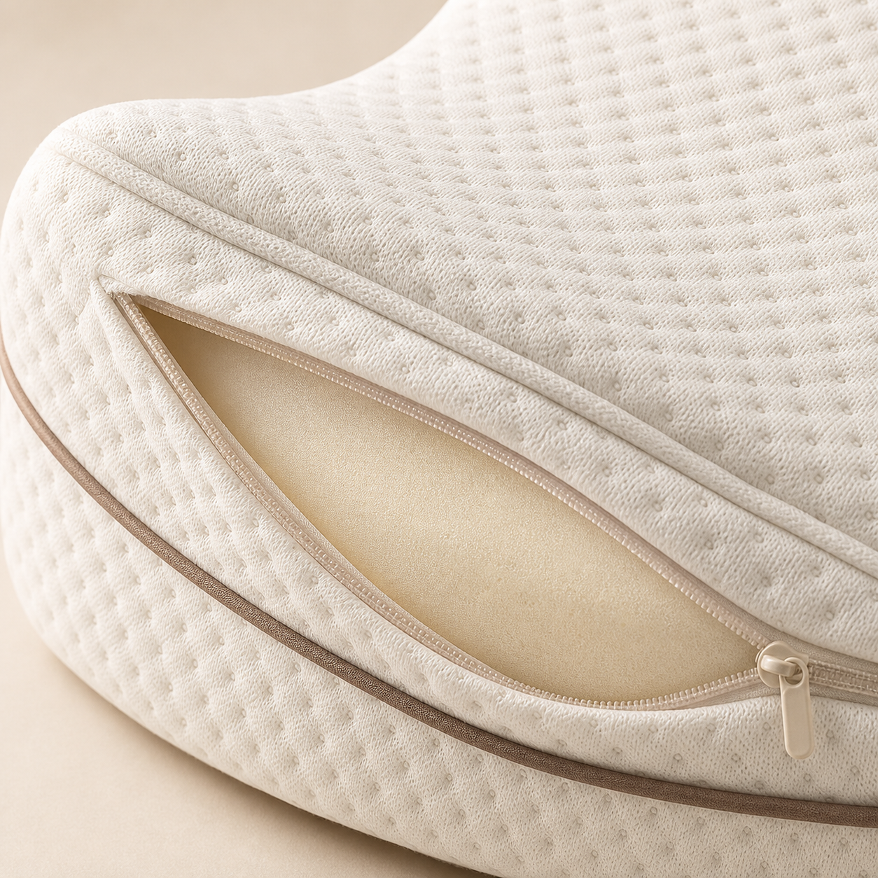 Removable quilted CloudAlign pillow cover and zipper