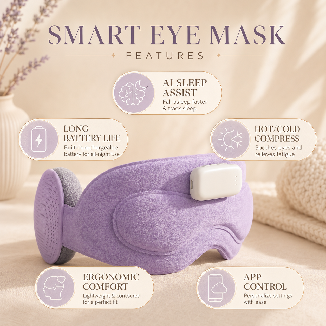 Smart Sleep Mask with Bluetooth Headphones – Memory Foam Eye Mask