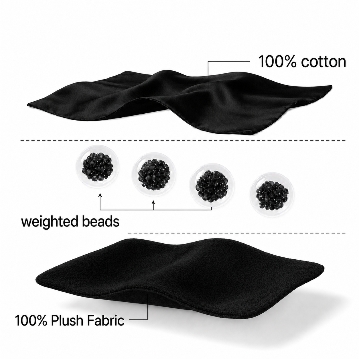 Black Plush Weighted Eye Mask detail