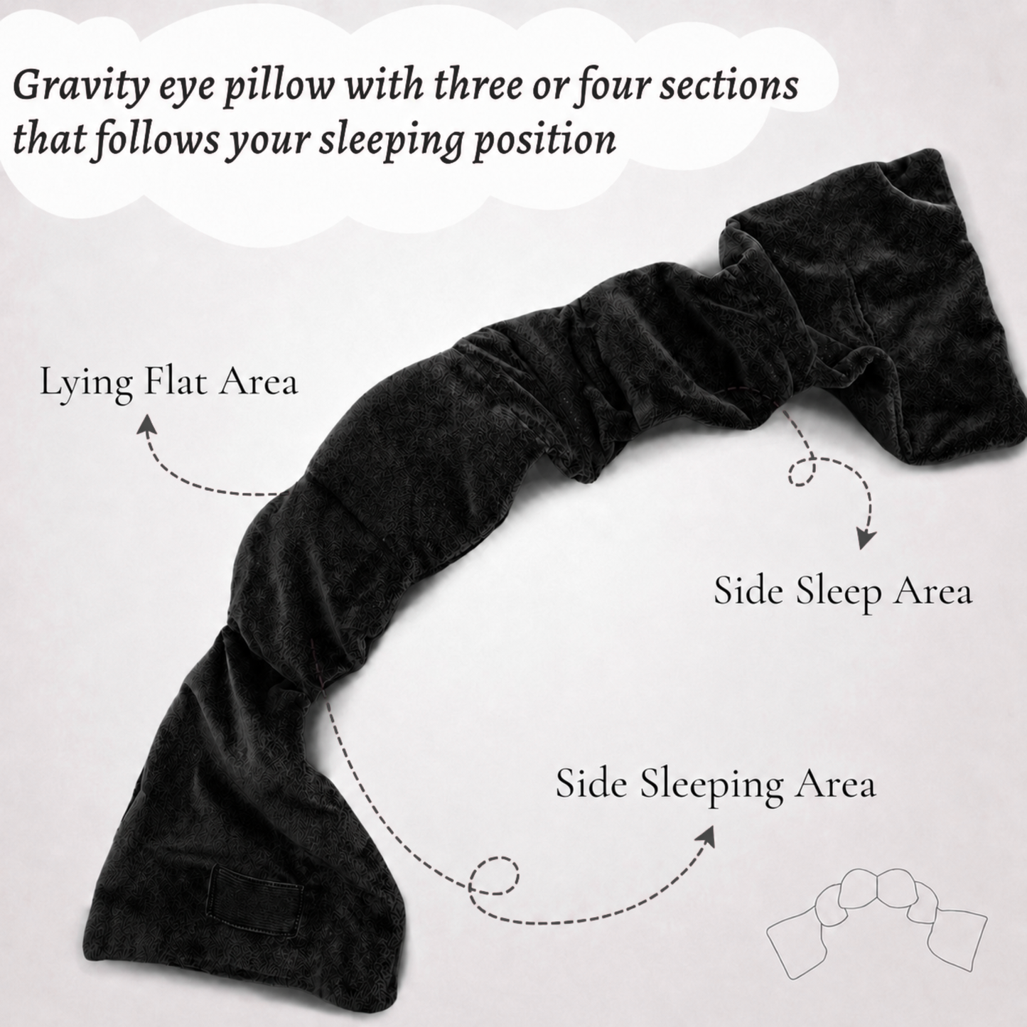 Black Plush Weighted Eye Mask in use