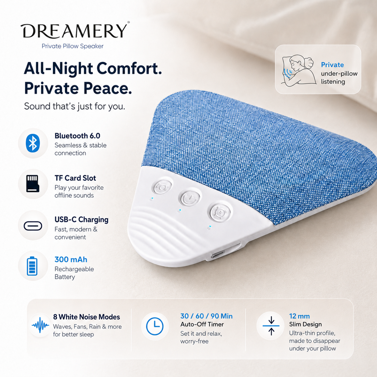 Under-Pillow Speaker for Sleeping | Dreamery QuietSide Pro™