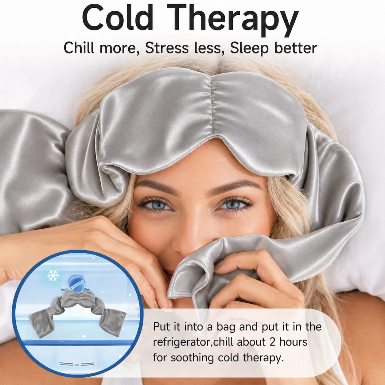 Silk Weighted Eye Mask in use