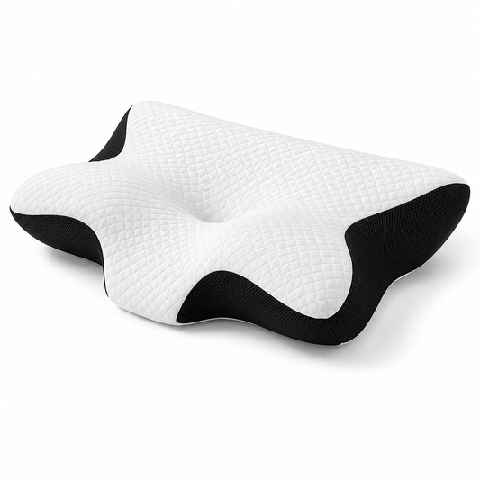 The Cloud Contour Pillow's sculpted memory foam shape with centre head cradle