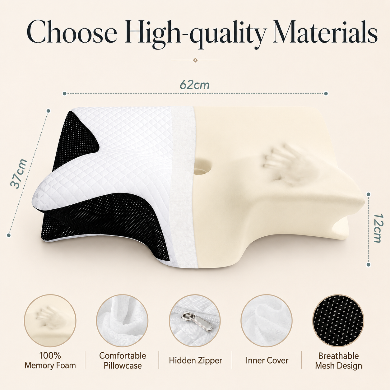 Cloud Contour Pillow dimensions, 62 by 37 centimetres with 12 centimetre contoured edge