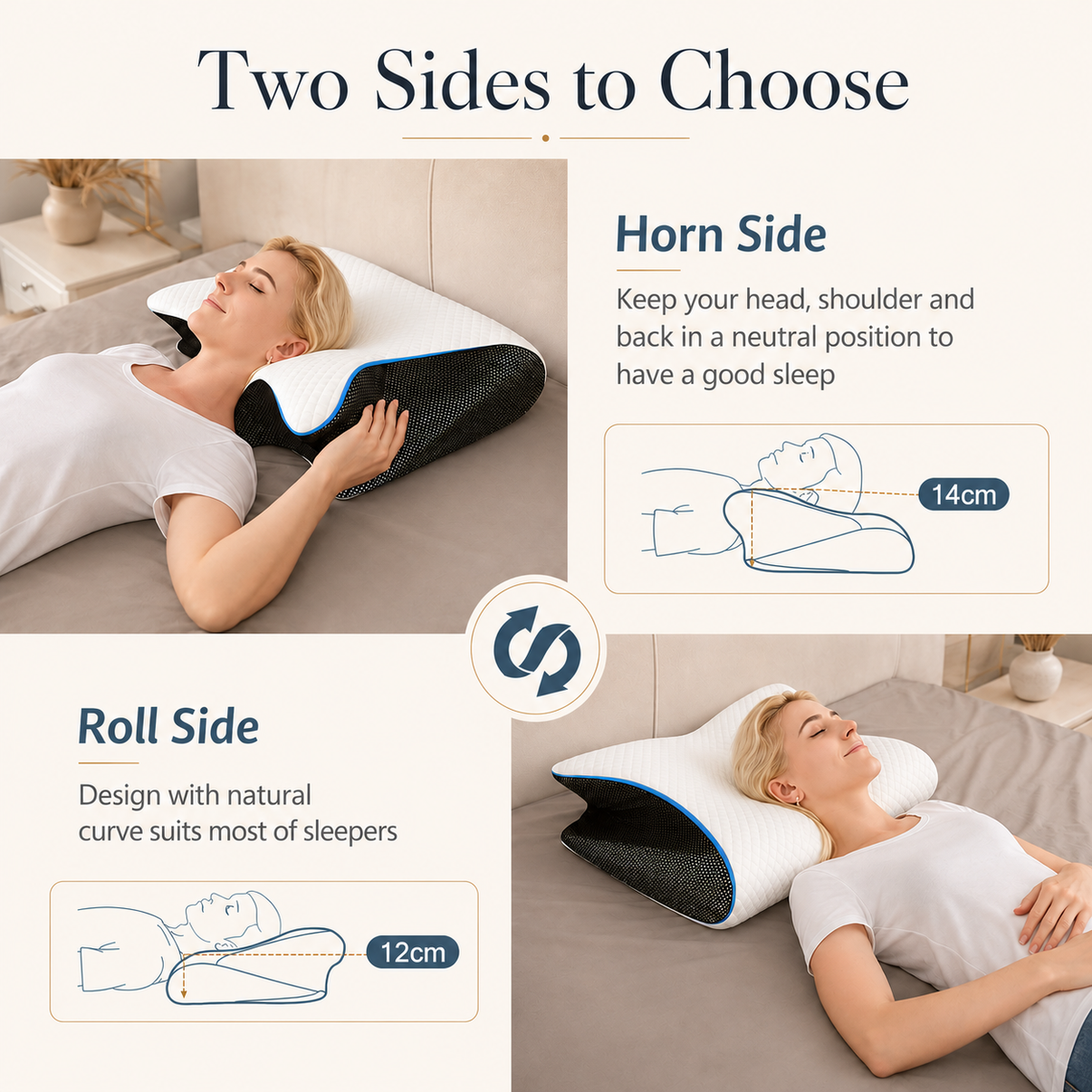 The Cloud Contour Pillow's two usable sides for side and back sleeping