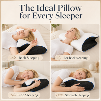 Cloud Contour Pillow supporting back, side and stomach sleeping positions