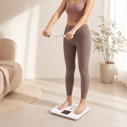 Hand-and-foot contact arrangement on the Dreamery Clarity Body Composition Scale