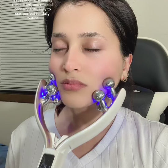 UGC video of the Dreamery V-shaped face massager being used at home