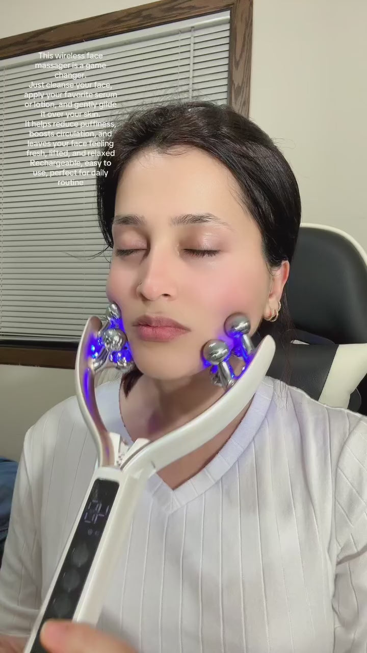 UGC video of the Dreamery V-shaped face massager being used at home